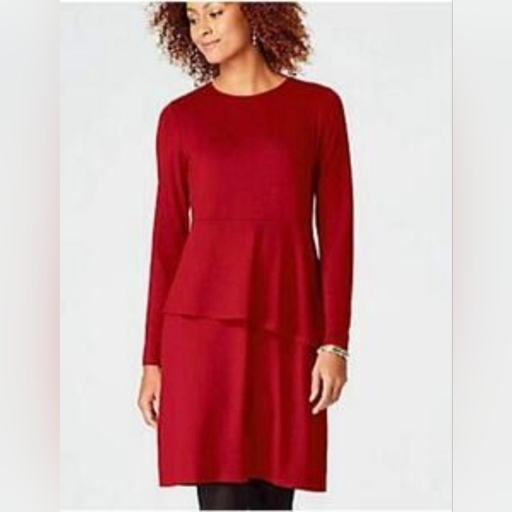 J.Jill Dress Womens XL Red Jersey Peplum Wearever Travel Chic Pullover Career